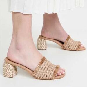 Kaanas Open Toe Heels Shoes Sumatra Tan Block Frayed Woven Sandal Womens Size 9